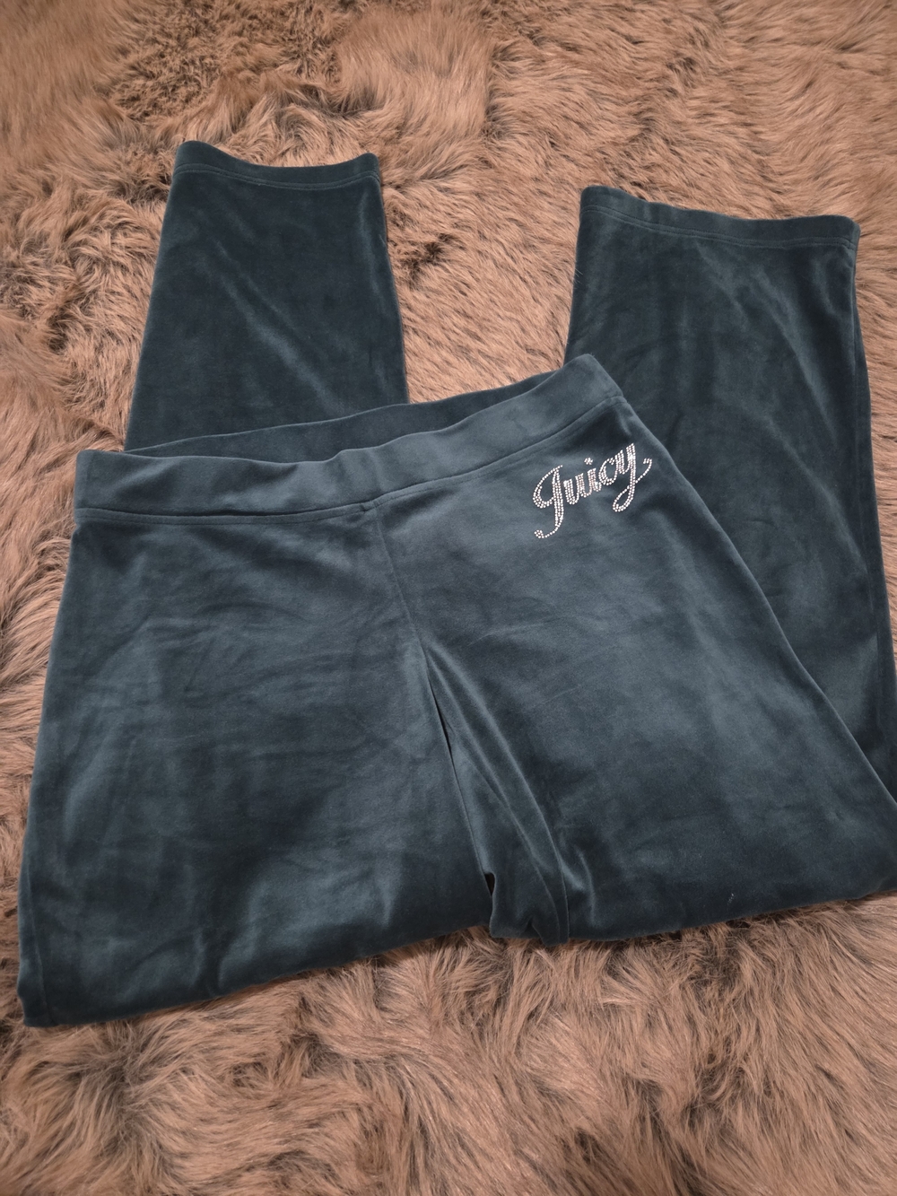 Juicy Couture Deep Teal Velour Joggers with Rhinestone Logo